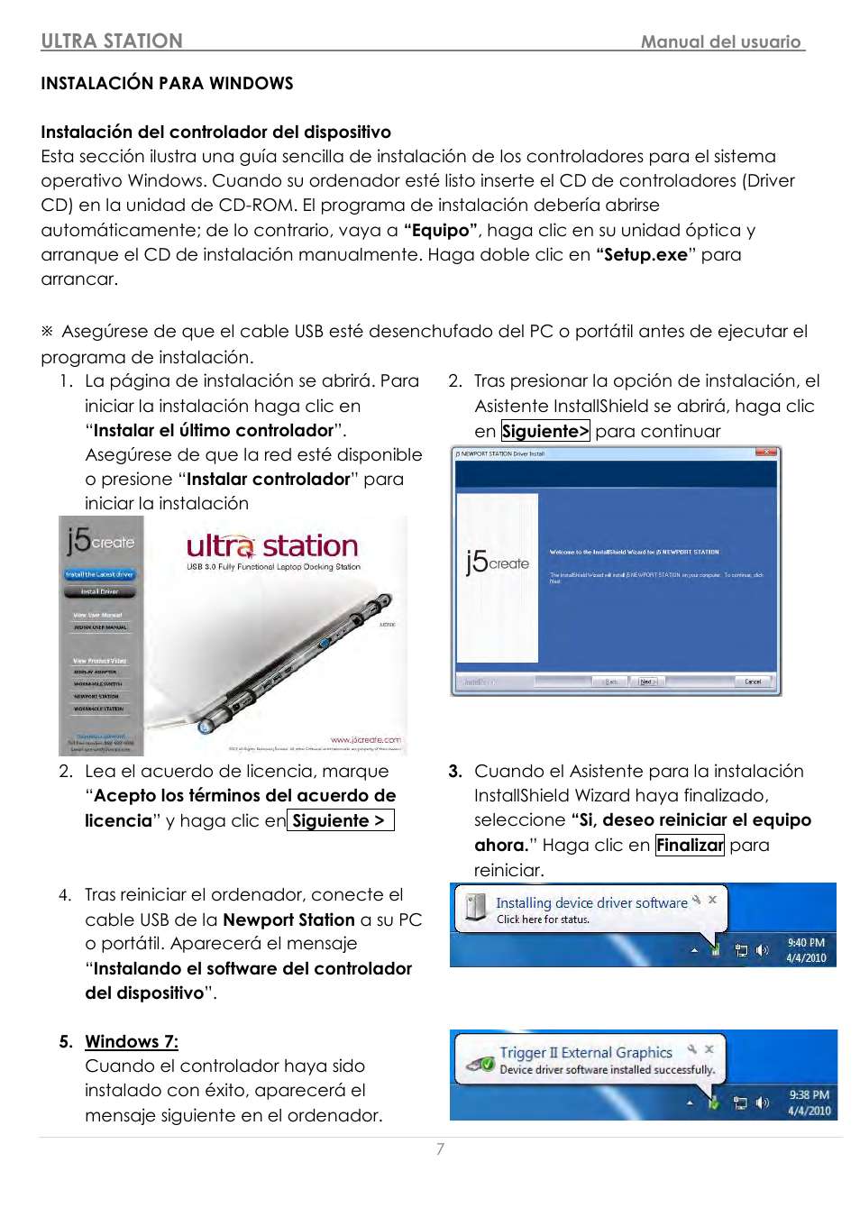 Instalació n para windows, Instalació n del controlador del dispositivo | j5 create JUD500 USB 3.0 Ultra Station User Manual | Page 130 / 244