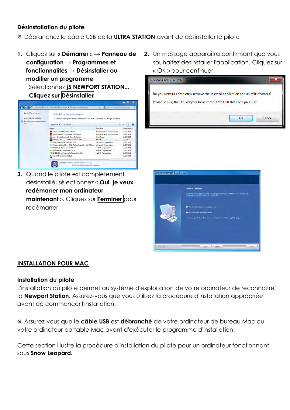 Dé sinstallation du pilote, Installation pour mac, Installation du pilote | j5 create JUD500 USB 3.0 Ultra Station User Manual | Page 54 / 244