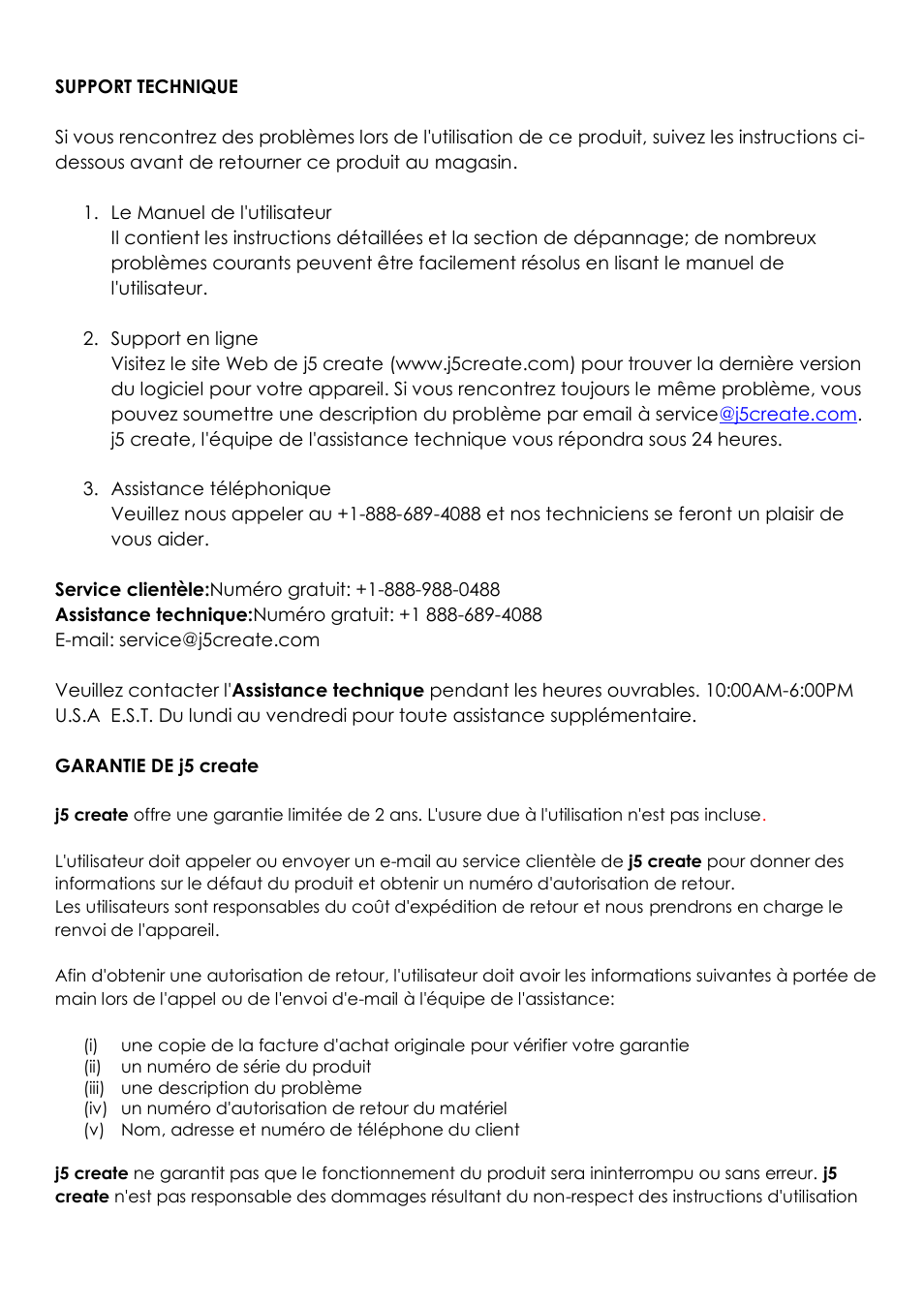 Support technique garantie de j5 create | j5 create JUD500 USB 3.0 Ultra Station User Manual | Page 81 / 244