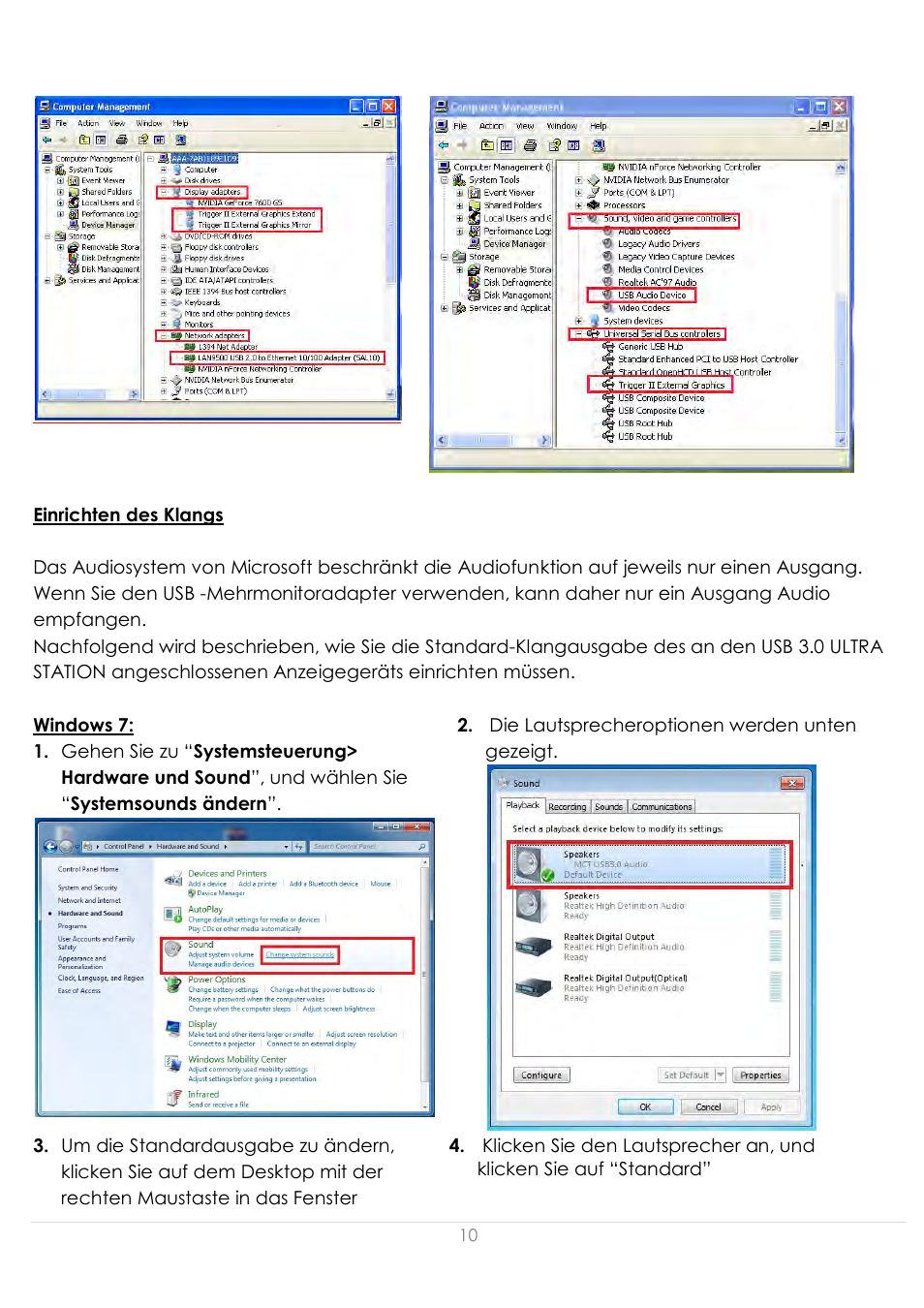 Einrichten des klangs | j5 create JUD500 USB 3.0 Ultra Station User Manual | Page 92 / 244