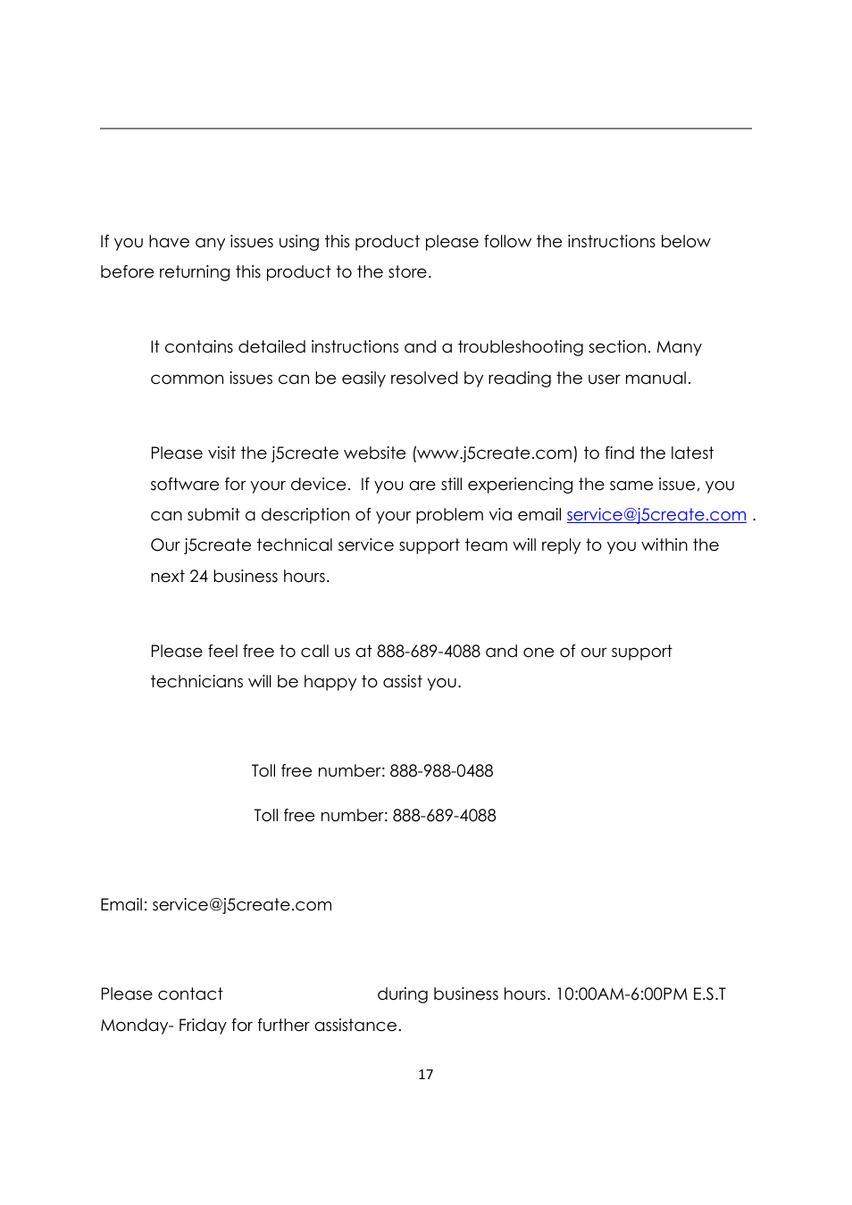 Technical support | j5 create JUD480 USB 3.0 BOOMERANG STATION User Manual | Page 18 / 122