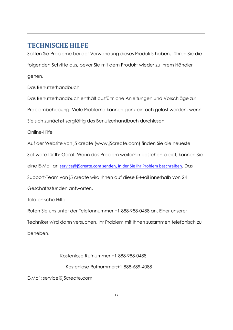 Technische hilfe | j5 create JUD480 USB 3.0 BOOMERANG STATION User Manual | Page 58 / 122