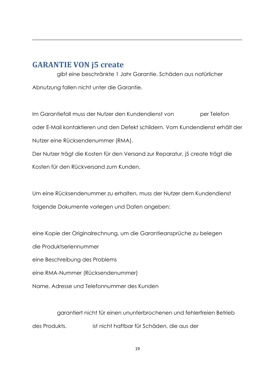 Garantie von j5 create | j5 create JUD480 USB 3.0 BOOMERANG STATION User Manual | Page 60 / 122