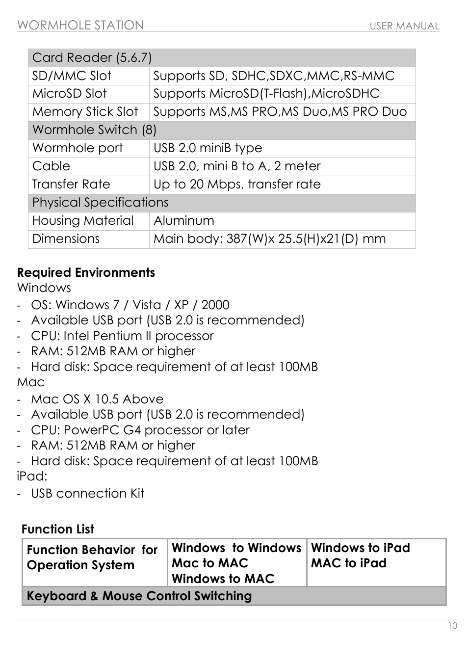 Required environments function list | j5 create JUH320v2 USB 3.0 Wormhole Station User Manual | Page 10 / 155