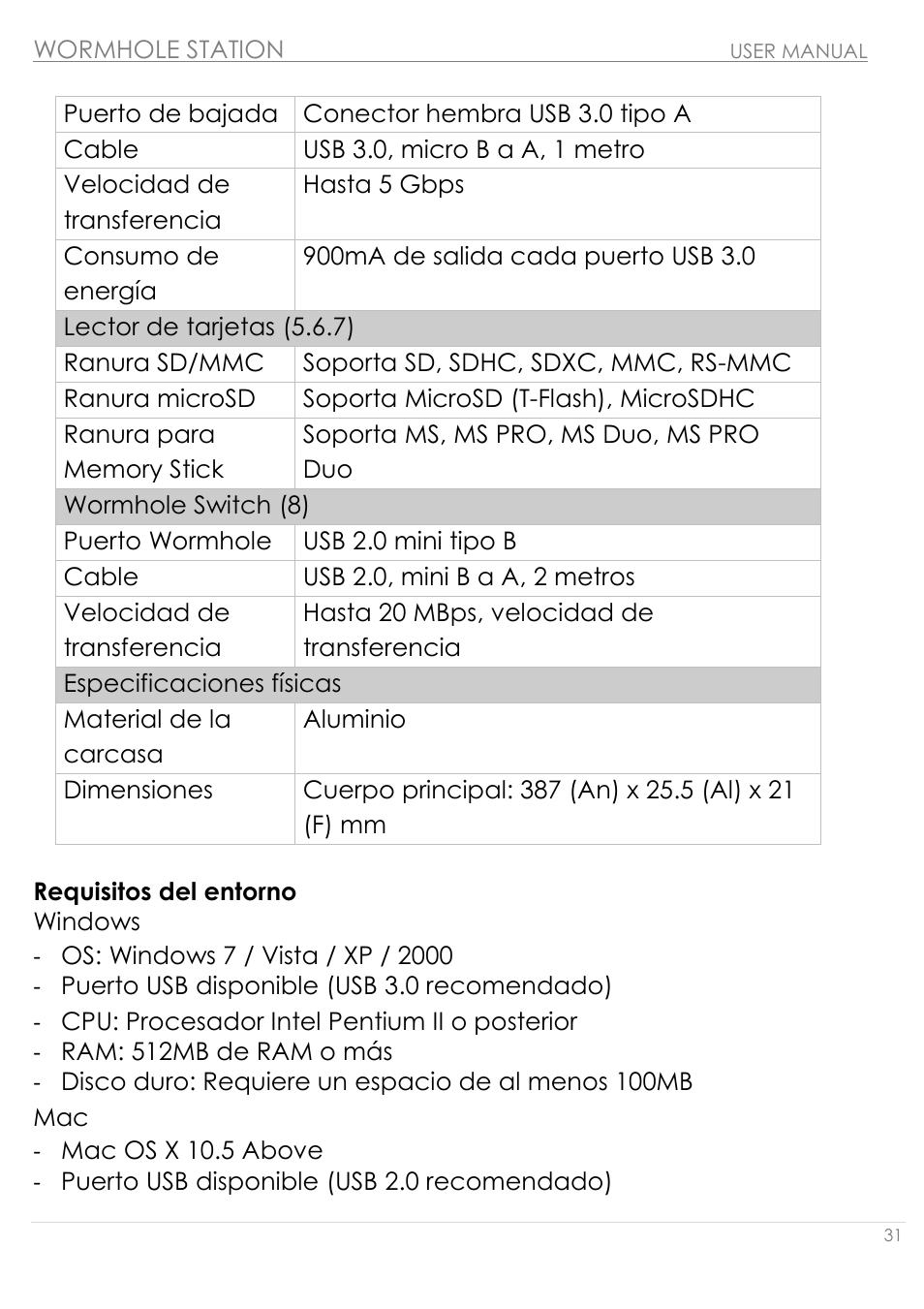 Requisitos del entorno | j5 create JUH320v2 USB 3.0 Wormhole Station User Manual | Page 31 / 155