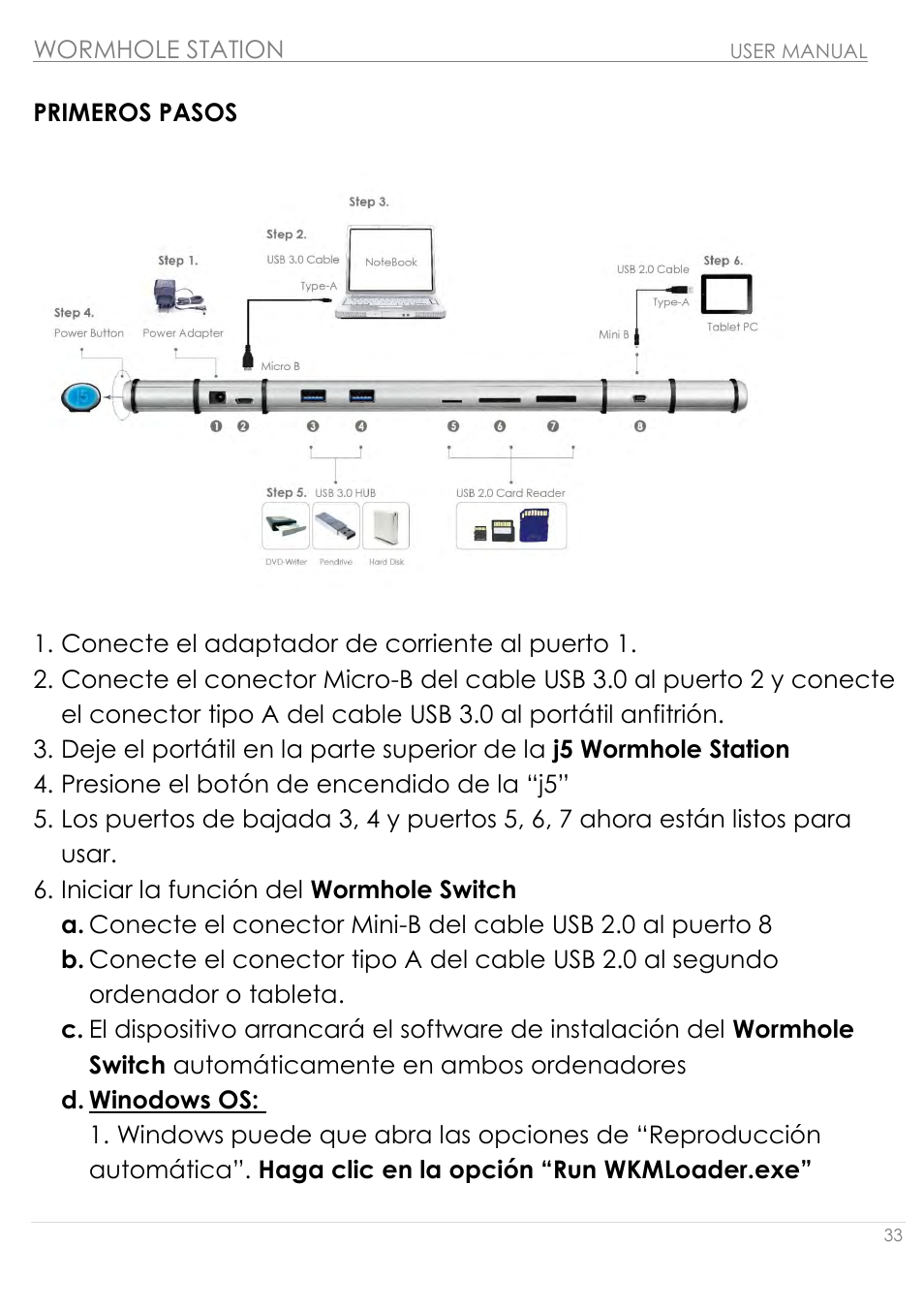 Primeros pasos | j5 create JUH320v2 USB 3.0 Wormhole Station User Manual | Page 33 / 155