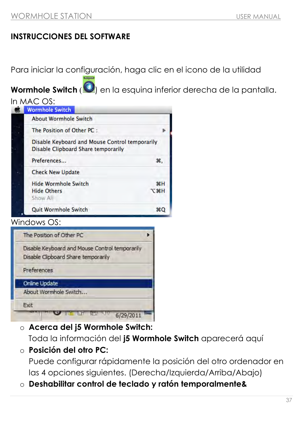 Instrucciones del software, La definició n de la wormhole switch icon utility | j5 create JUH320v2 USB 3.0 Wormhole Station User Manual | Page 37 / 155