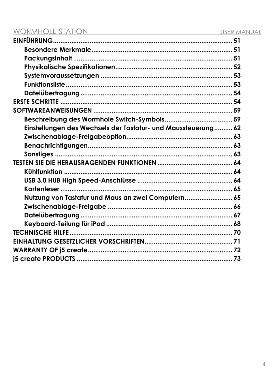 Bedienungsanleitung, Wormhole station | j5 create JUH320v2 USB 3.0 Wormhole Station User Manual | Page 4 / 155
