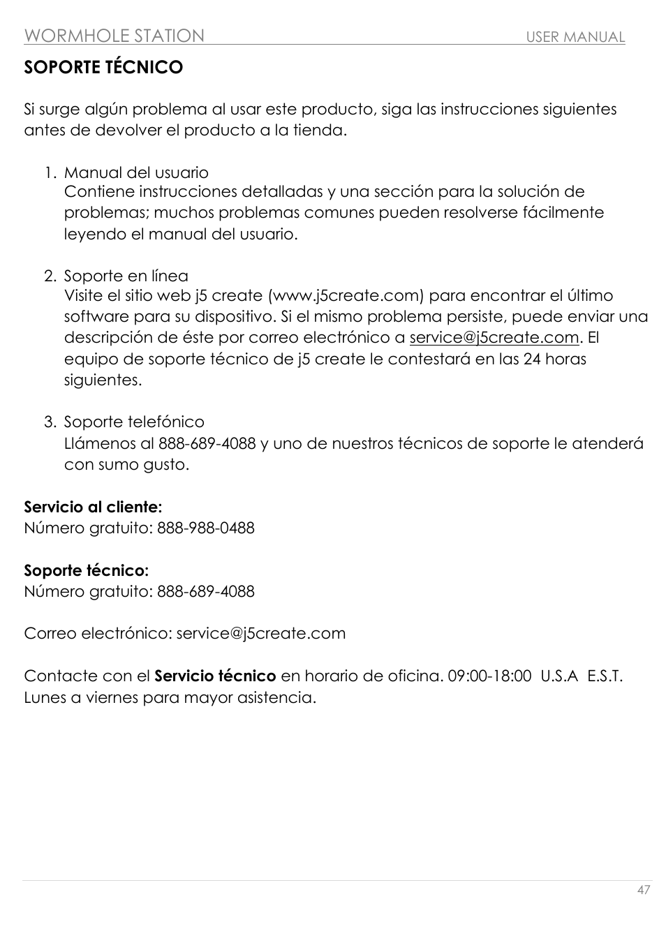 Soporte técnico, Wormhole station | j5 create JUH320v2 USB 3.0 Wormhole Station User Manual | Page 47 / 155