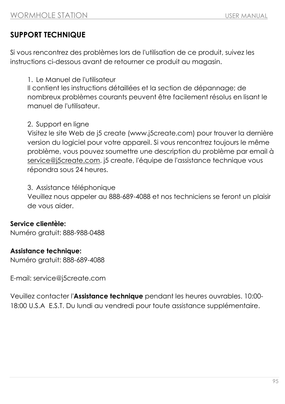Support technique, Wormhole station | j5 create JUH320v2 USB 3.0 Wormhole Station User Manual | Page 95 / 155
