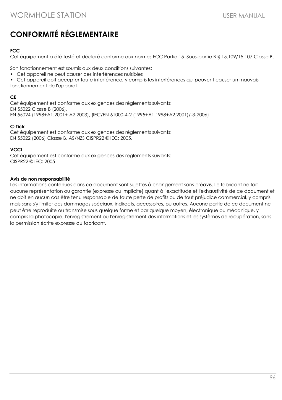 Conformité réglementaire, Wormhole station | j5 create JUH320v2 USB 3.0 Wormhole Station User Manual | Page 96 / 155