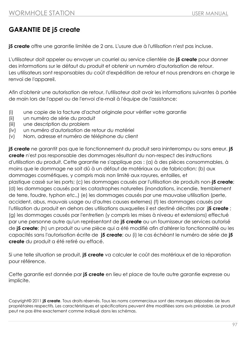 Garantie de j5 create, Wormhole station | j5 create JUH320v2 USB 3.0 Wormhole Station User Manual | Page 97 / 155