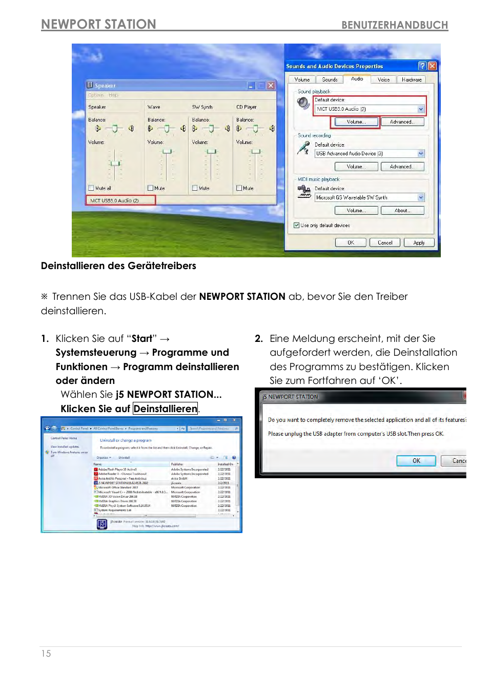 Deinstallieren des gerä tetreibers, Newport station | j5 create JUD200 USB 2.0 Newport Station User Manual | Page 106 / 350