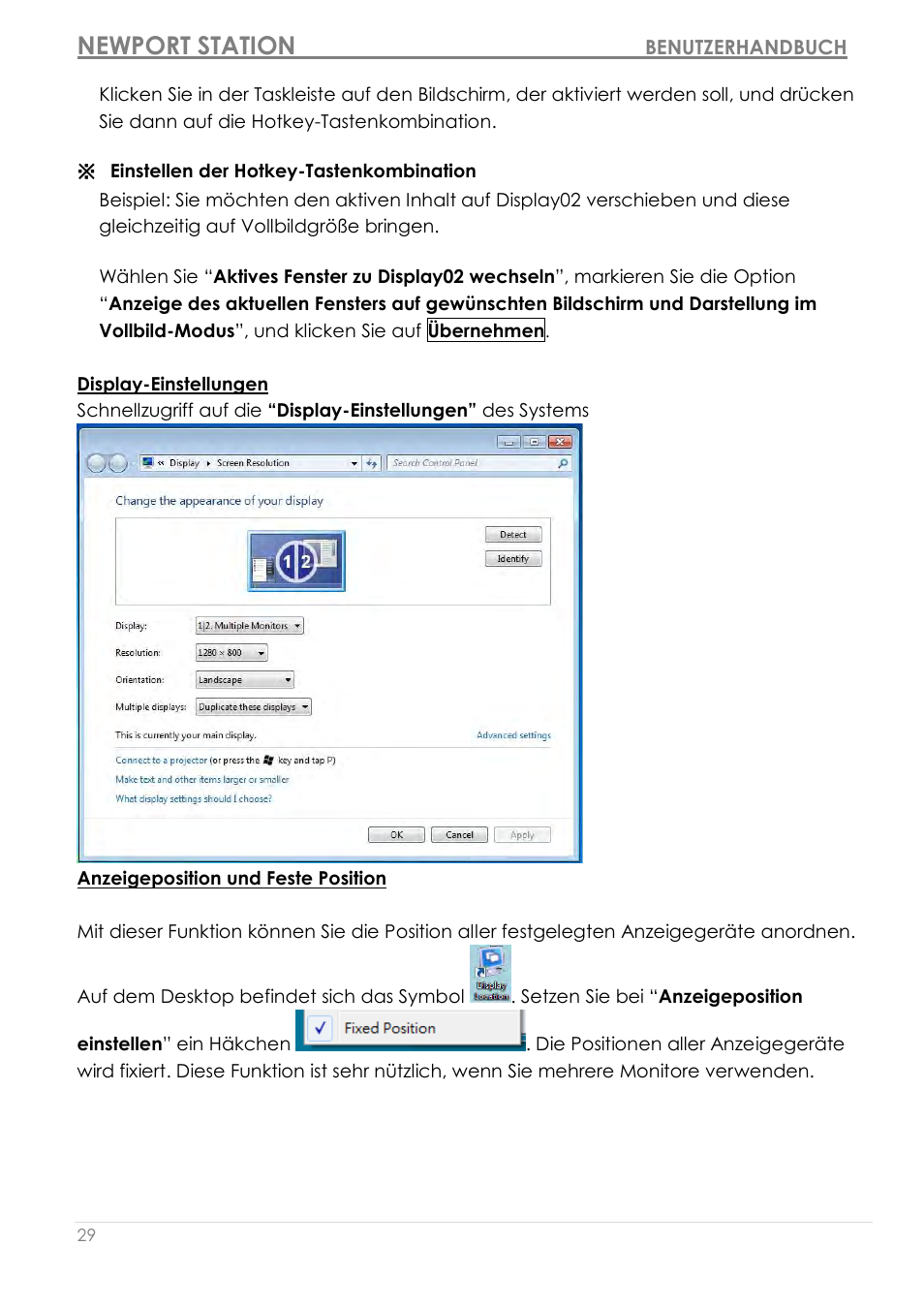 Display-einstellungen, Anzeigeposition und feste position, Newport station | j5 create JUD200 USB 2.0 Newport Station User Manual | Page 120 / 350