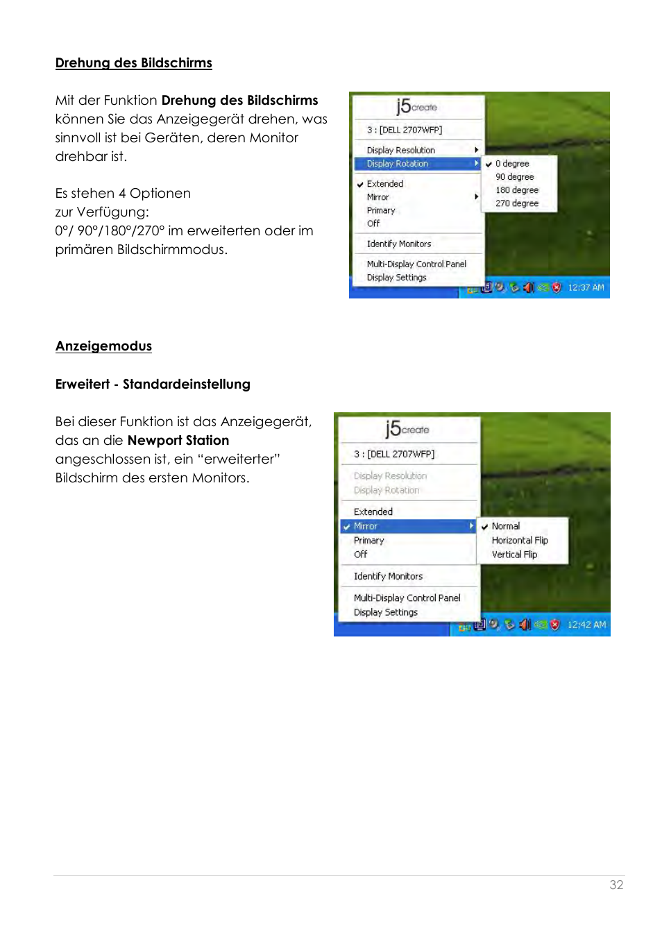 Drehung des bildschirms, Anzeigemodus | j5 create JUD200 USB 2.0 Newport Station User Manual | Page 123 / 350