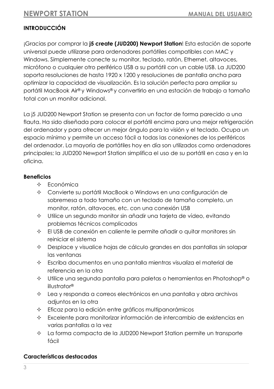 Introducció n, Beneficios, Características destacadas | Newport station | j5 create JUD200 USB 2.0 Newport Station User Manual | Page 141 / 350