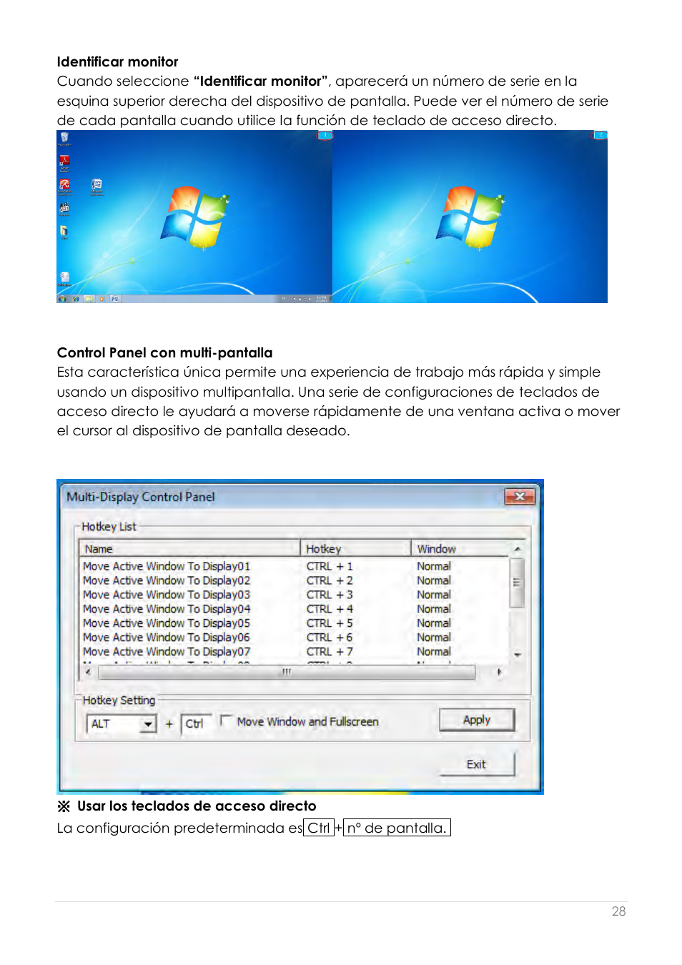 Identificar monitor, Control panel con multi-pantalla | j5 create JUD200 USB 2.0 Newport Station User Manual | Page 166 / 350