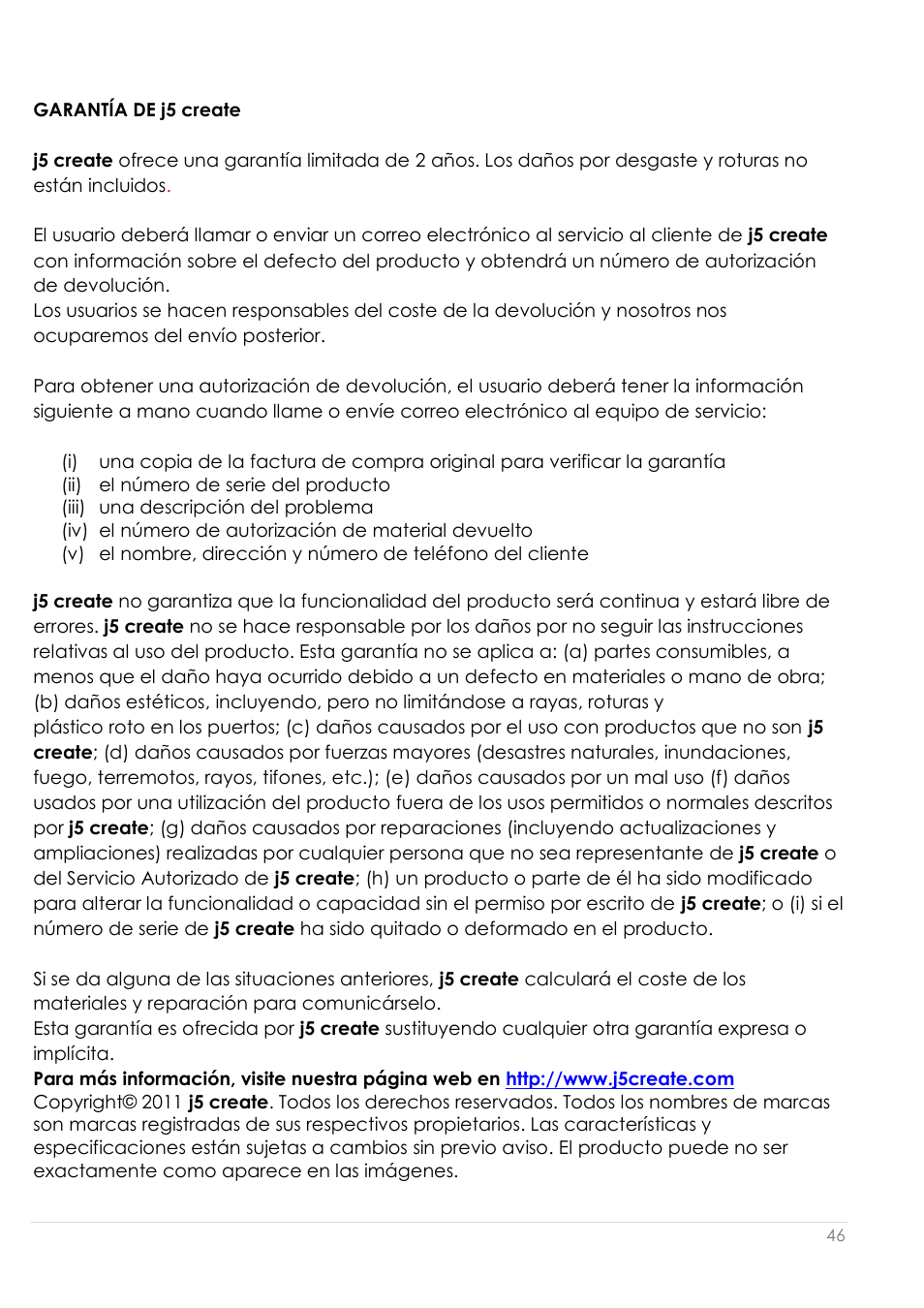Garantía de j5 create | j5 create JUD200 USB 2.0 Newport Station User Manual | Page 184 / 350