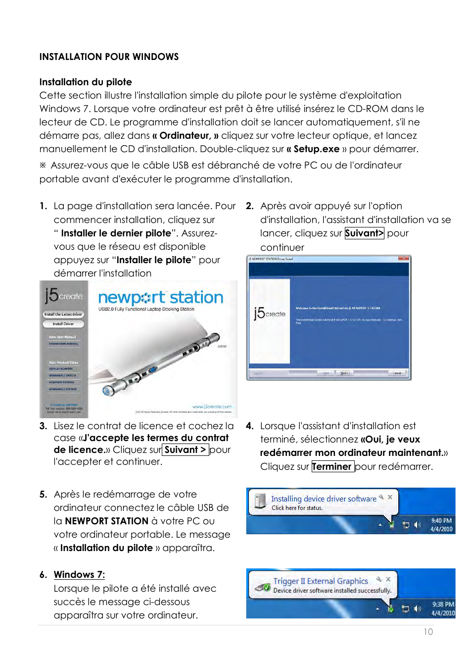 Installation pour windows, Installation du pilote | j5 create JUD200 USB 2.0 Newport Station User Manual | Page 55 / 350