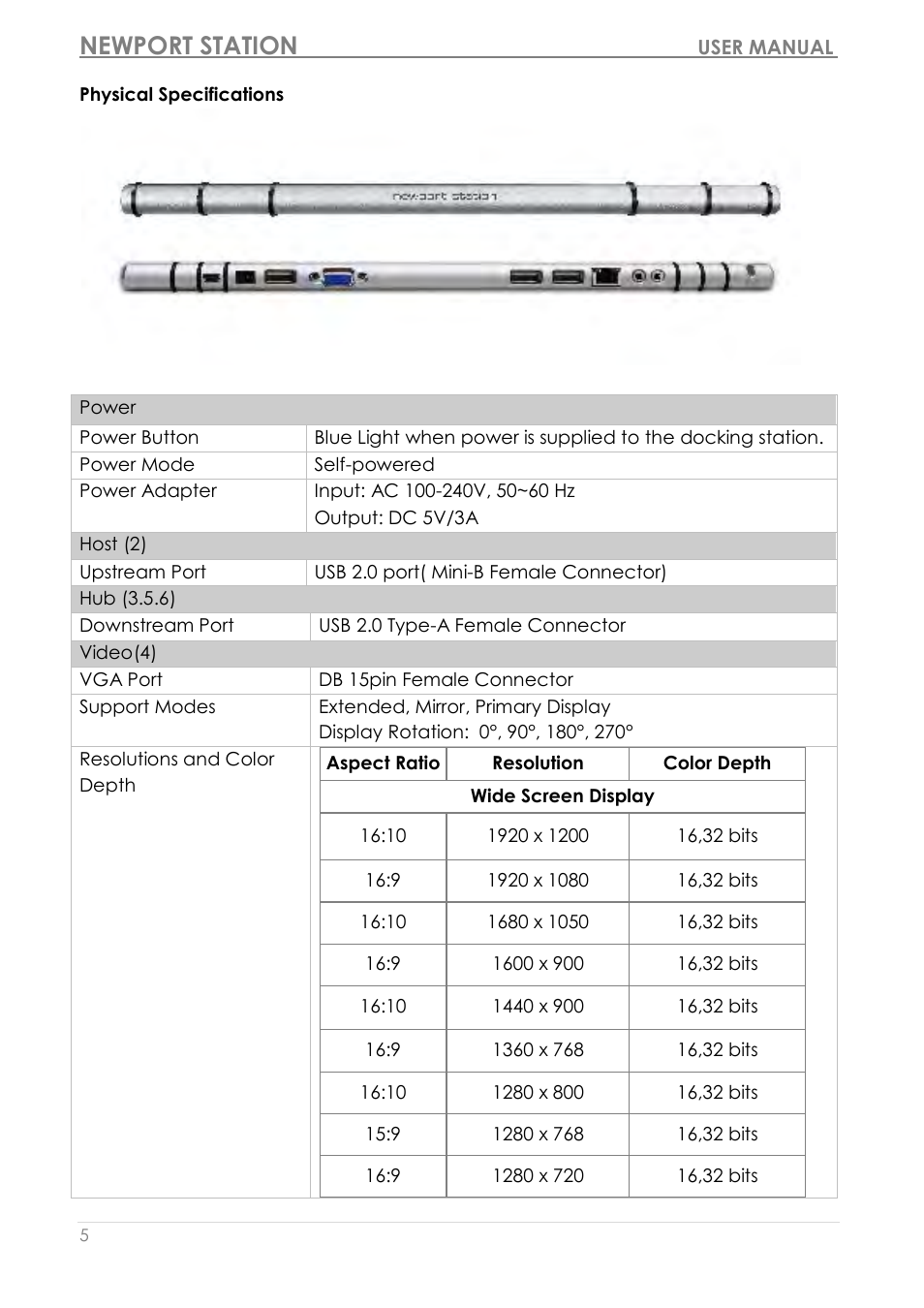 Physical specifications, Newport station | j5 create JUD200 USB 2.0 Newport Station User Manual | Page 6 / 350