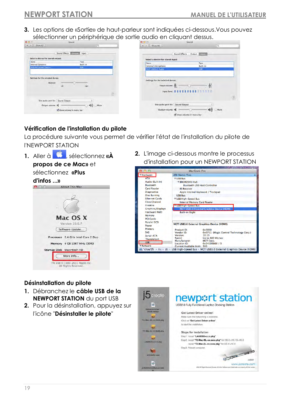 Vérification de l'installation du pilote, Désinstallation du pilote, Newport station | j5 create JUD200 USB 2.0 Newport Station User Manual | Page 64 / 350