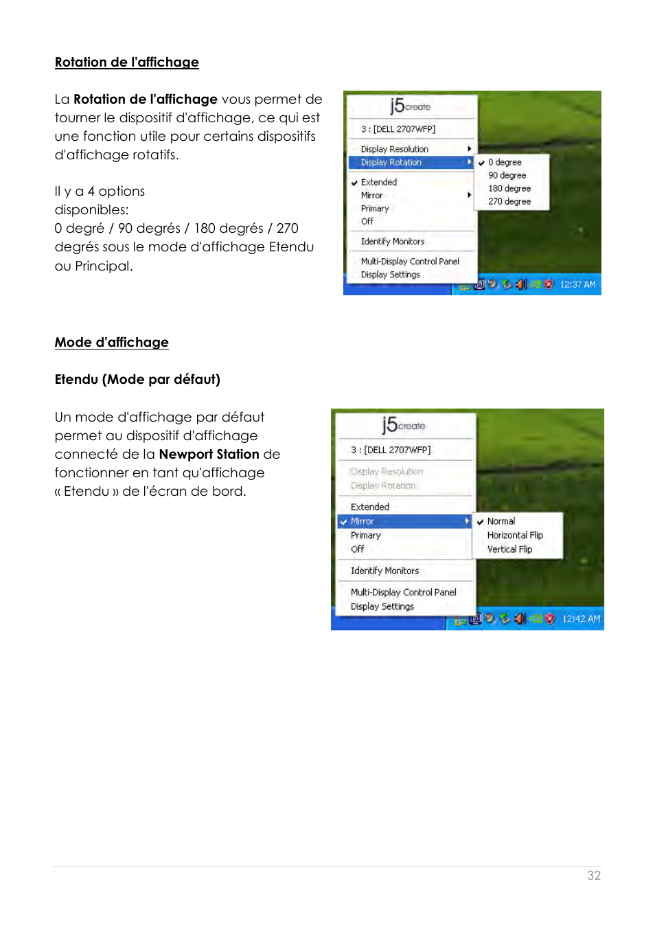 Rotation de l'affichage, Mode d'affichage | j5 create JUD200 USB 2.0 Newport Station User Manual | Page 77 / 350