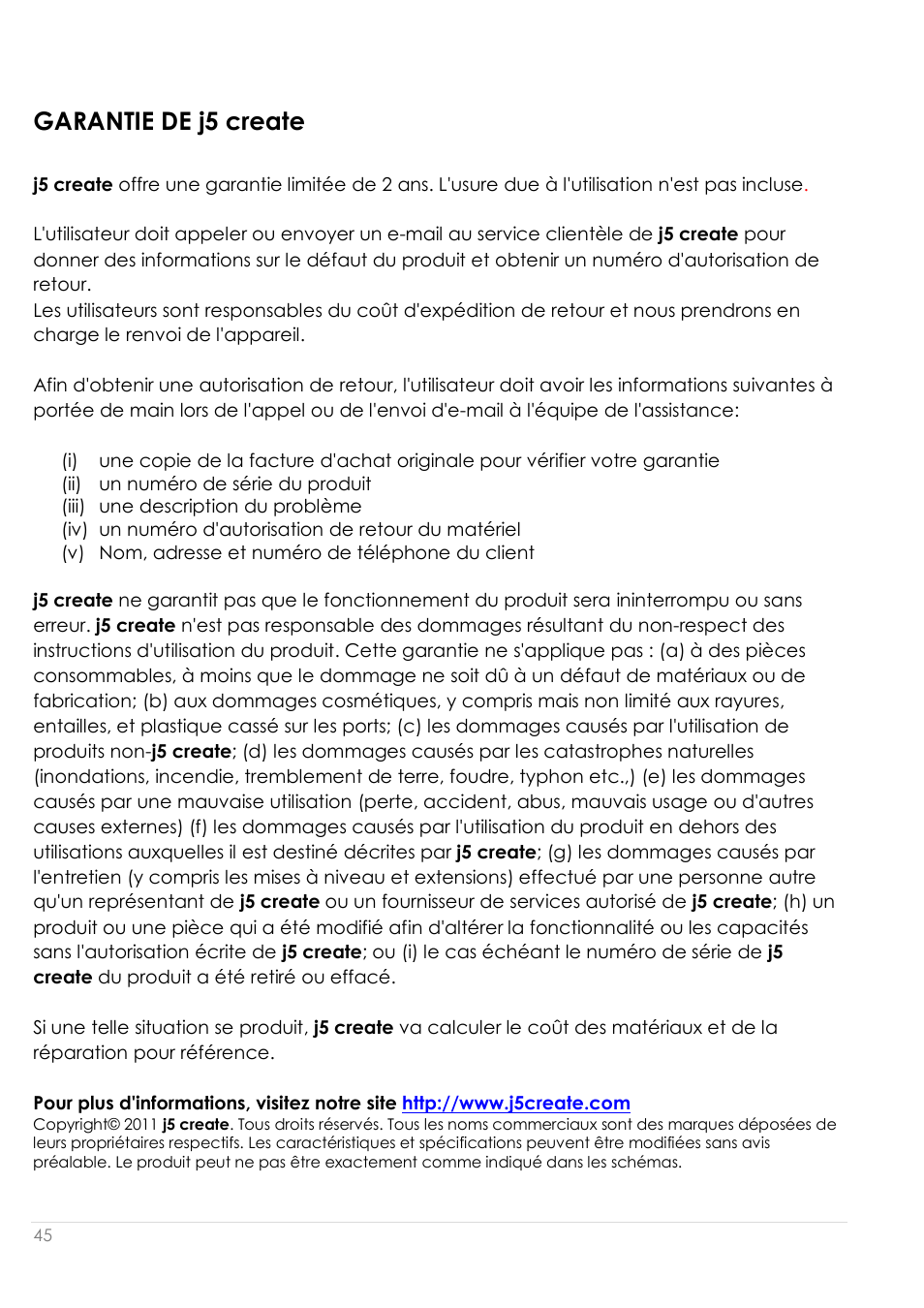 Garantie de j5 create | j5 create JUD200 USB 2.0 Newport Station User Manual | Page 90 / 350