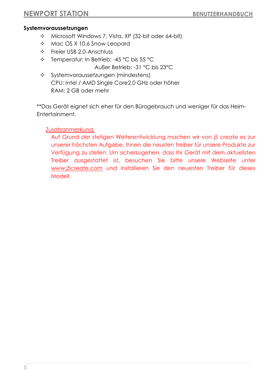 Systemvoraussetzungen, Newport station | j5 create JUD200 USB 2.0 Newport Station User Manual | Page 96 / 350