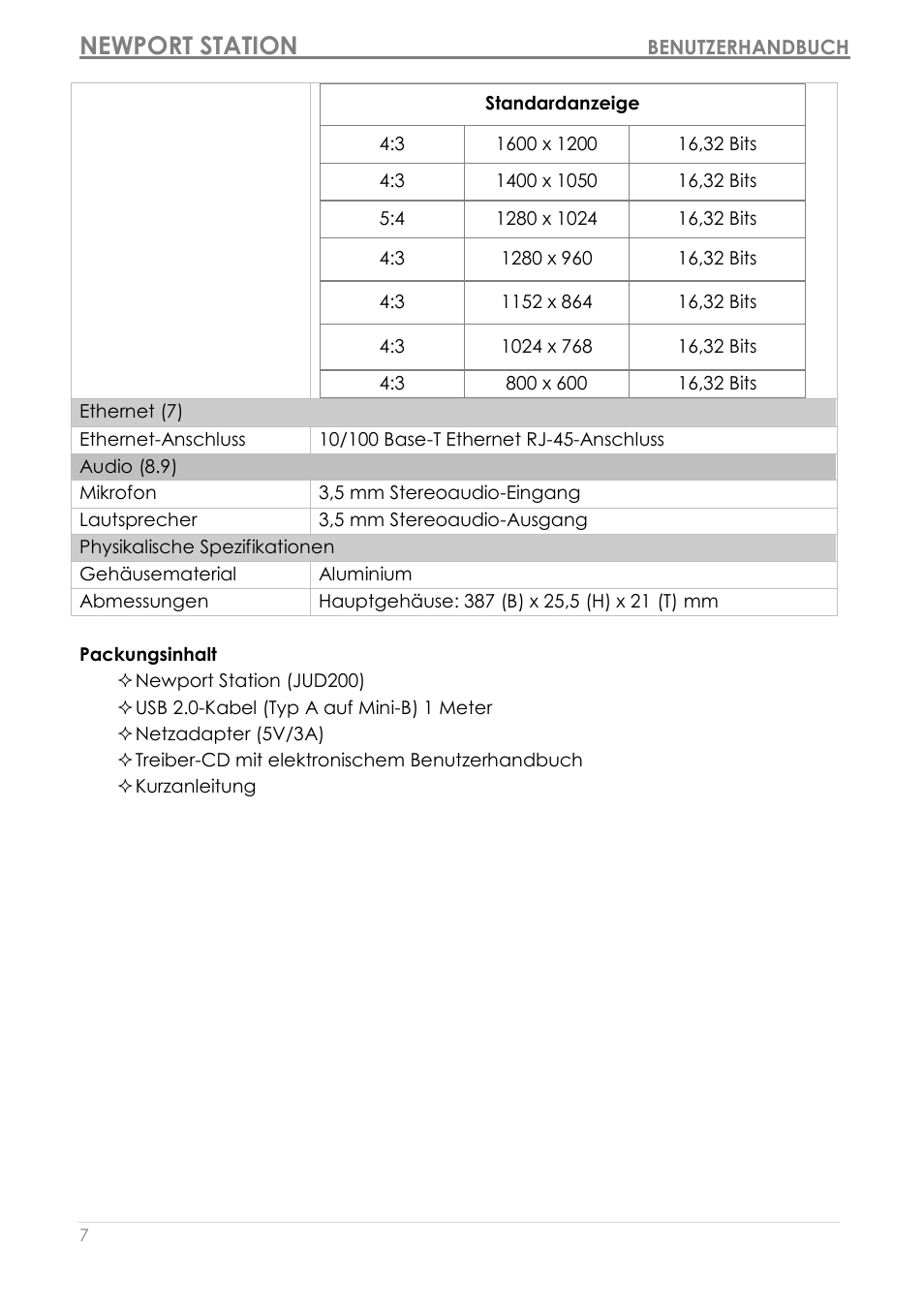 Packungsinhalt, Newport station | j5 create JUD200 USB 2.0 Newport Station User Manual | Page 98 / 350