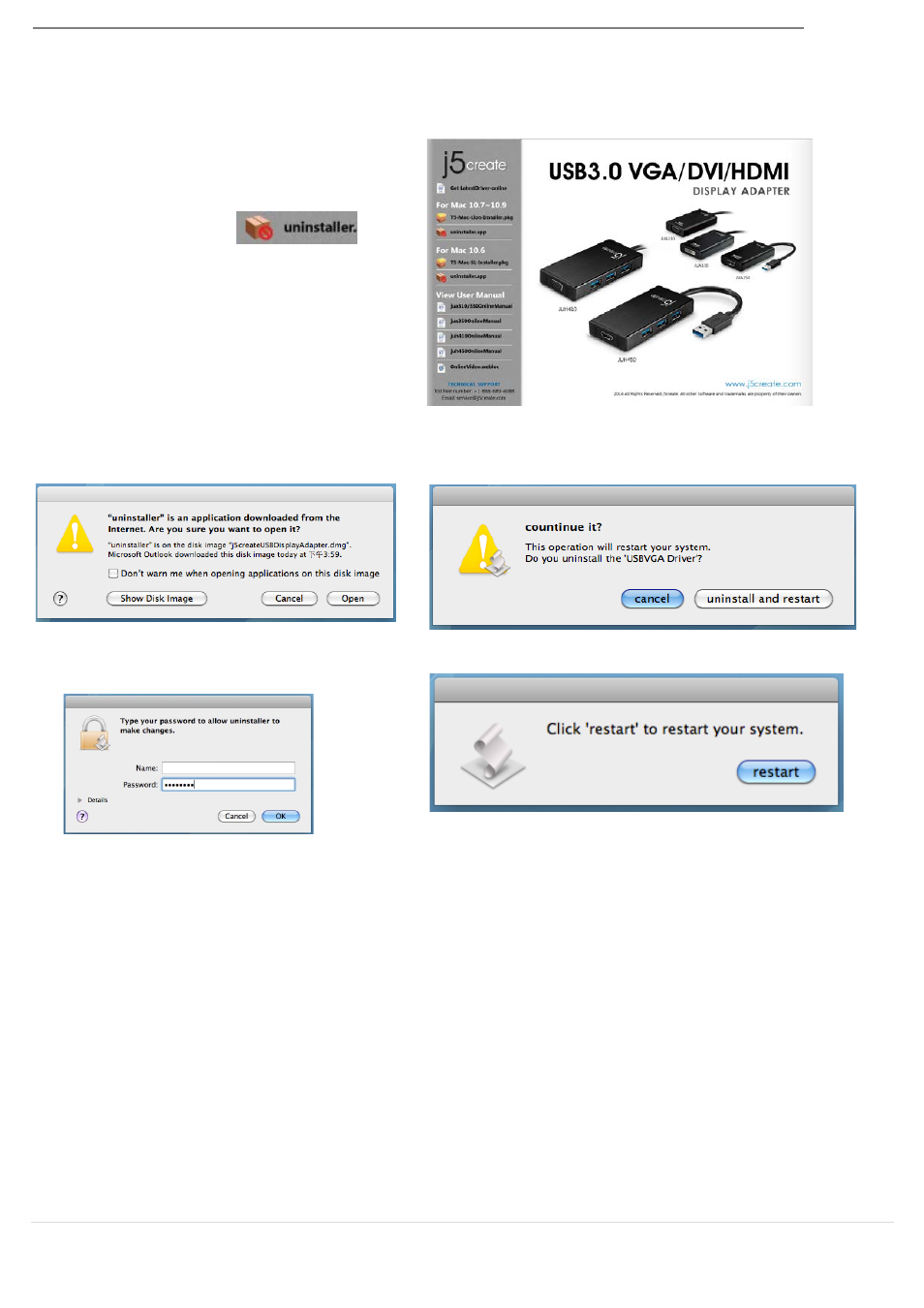 Uninstalling the device driver, Usb 3.0 multi-adapter | j5 create JUH410 USB 3.0 VGA & 3-Port HUB User Manual | Page 15 / 174