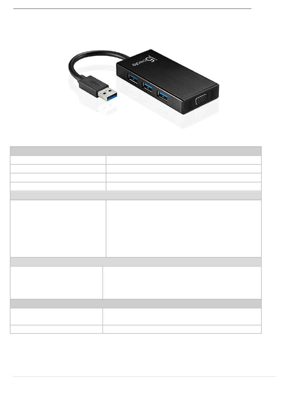 Specifications, Usb 3.0 multi-adapter | j5 create JUH410 USB 3.0 VGA & 3-Port HUB User Manual | Page 5 / 174