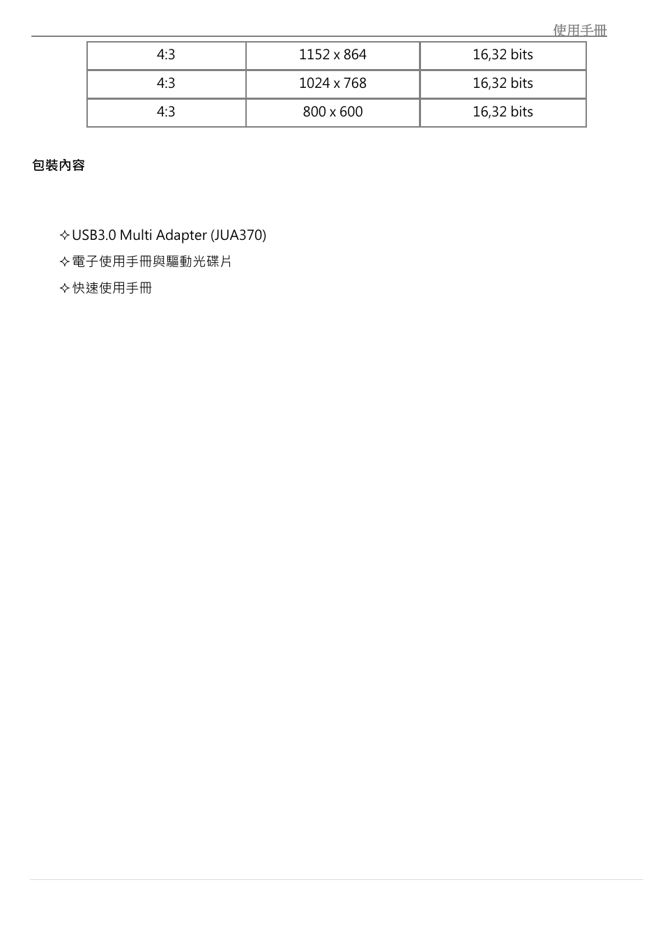 包裝內容 | j5 create JUA370 - USB 3.0 Multi-Adapter VGA & Gigabit Ethernet User Manual | Page 155 / 181
