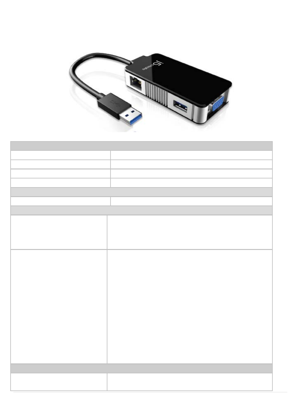 Specifications | j5 create JUA370 - USB 3.0 Multi-Adapter VGA & Gigabit Ethernet User Manual | Page 5 / 181