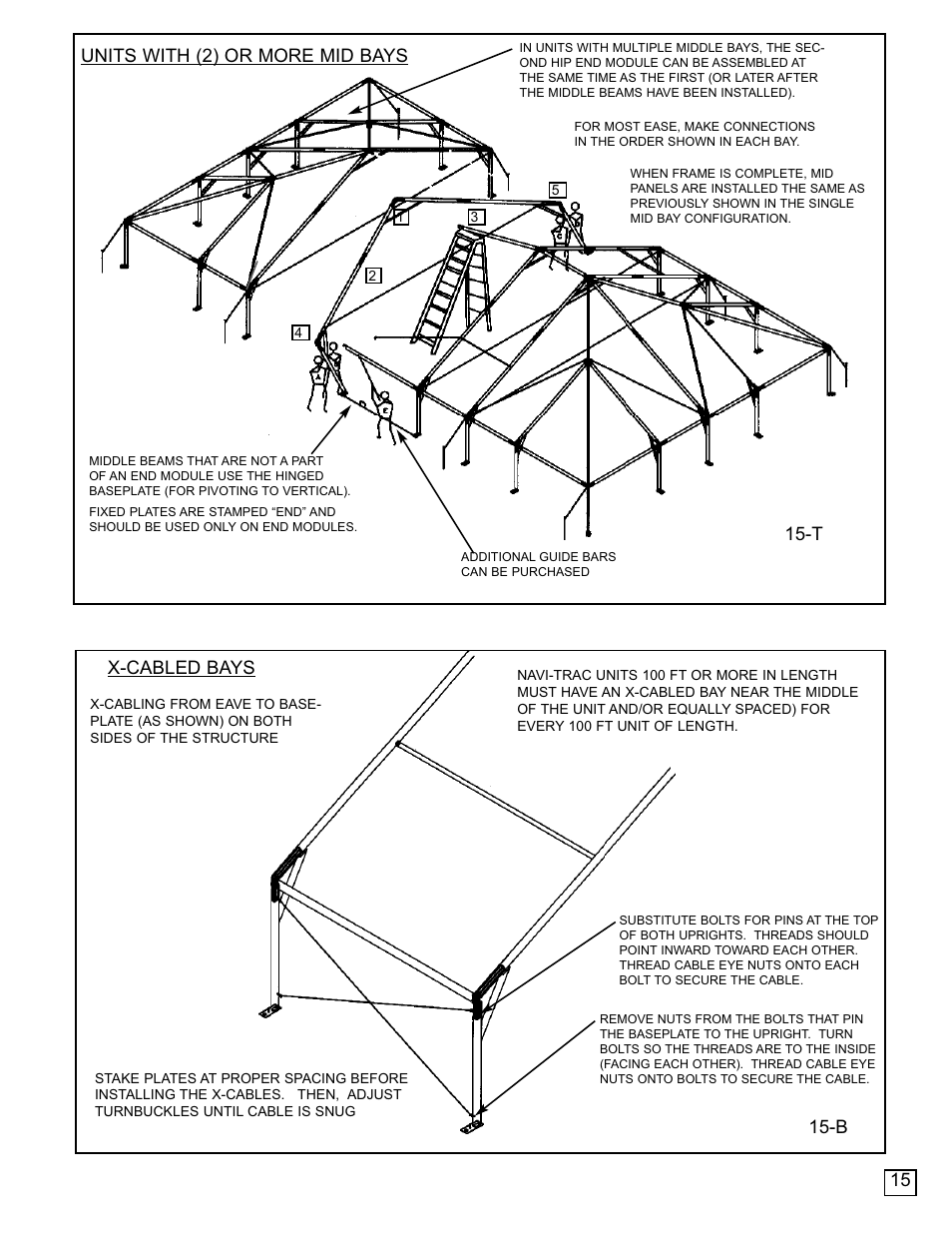 15 units with (2) or more mid bays, X-cabled bays, T 15-b | Anchor Industries NAV50-1204 User Manual | Page 16 / 18