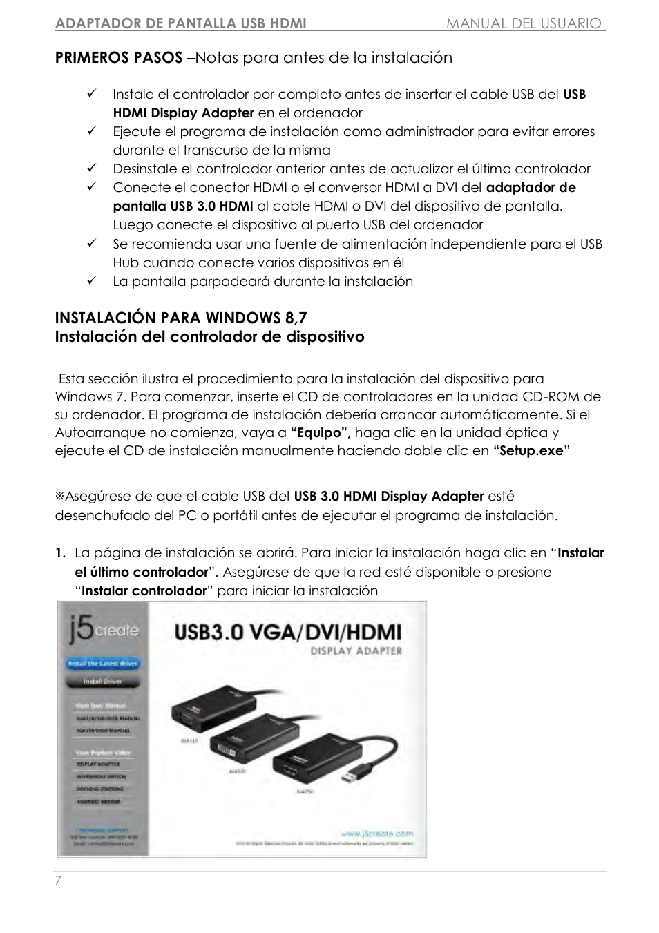 Instalació n para windows 8,7 | j5 create JUA350 - USB 3.0 HDMI Display Adapter User Manual | Page 184 / 425