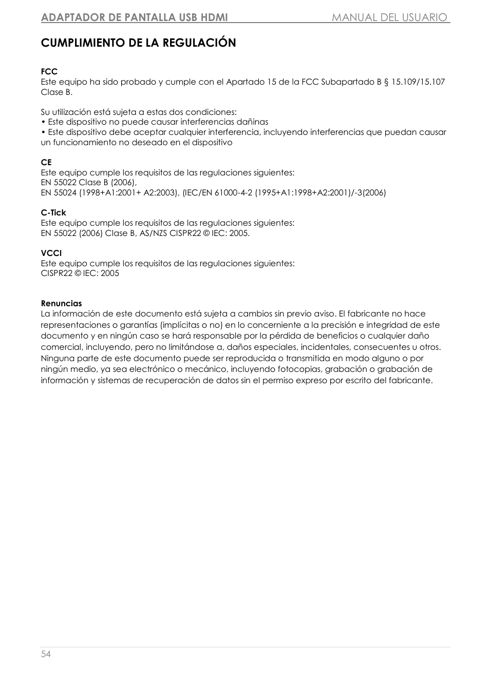 Cumplimiento de la regulació n | j5 create JUA350 - USB 3.0 HDMI Display Adapter User Manual | Page 231 / 425