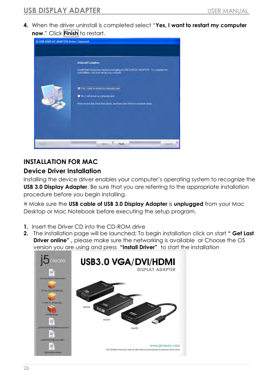 Installation for mac, Usb display adapter | j5 create JUA350 - USB 3.0 HDMI Display Adapter User Manual | Page 27 / 425