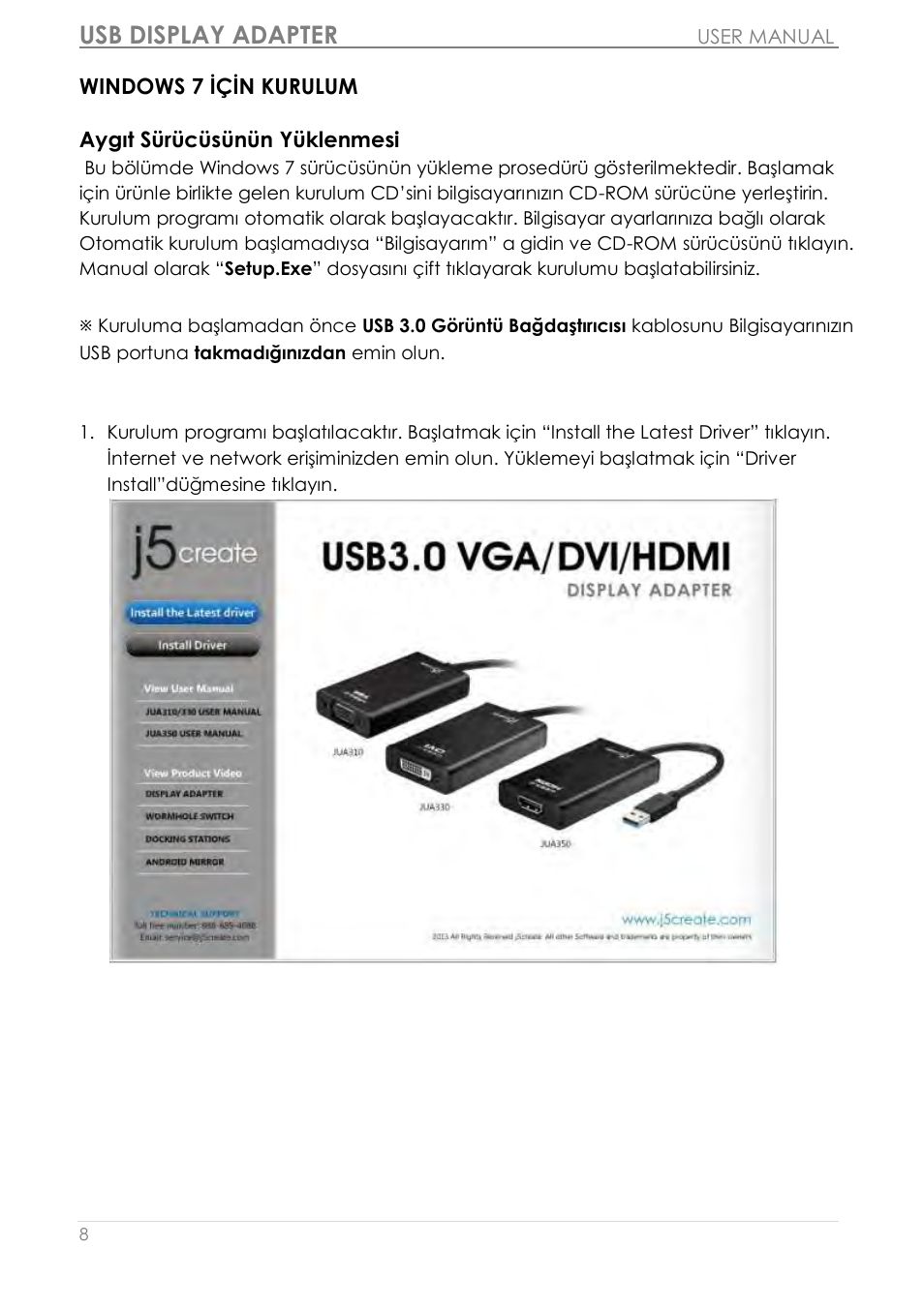 Windows 7 için kurulum, Usb display adapter | j5 create JUA350 - USB 3.0 HDMI Display Adapter User Manual | Page 373 / 425