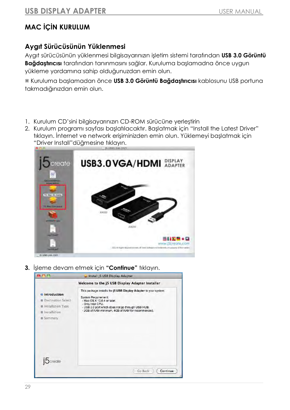 Mac için kurulum, Usb display adapter | j5 create JUA350 - USB 3.0 HDMI Display Adapter User Manual | Page 394 / 425