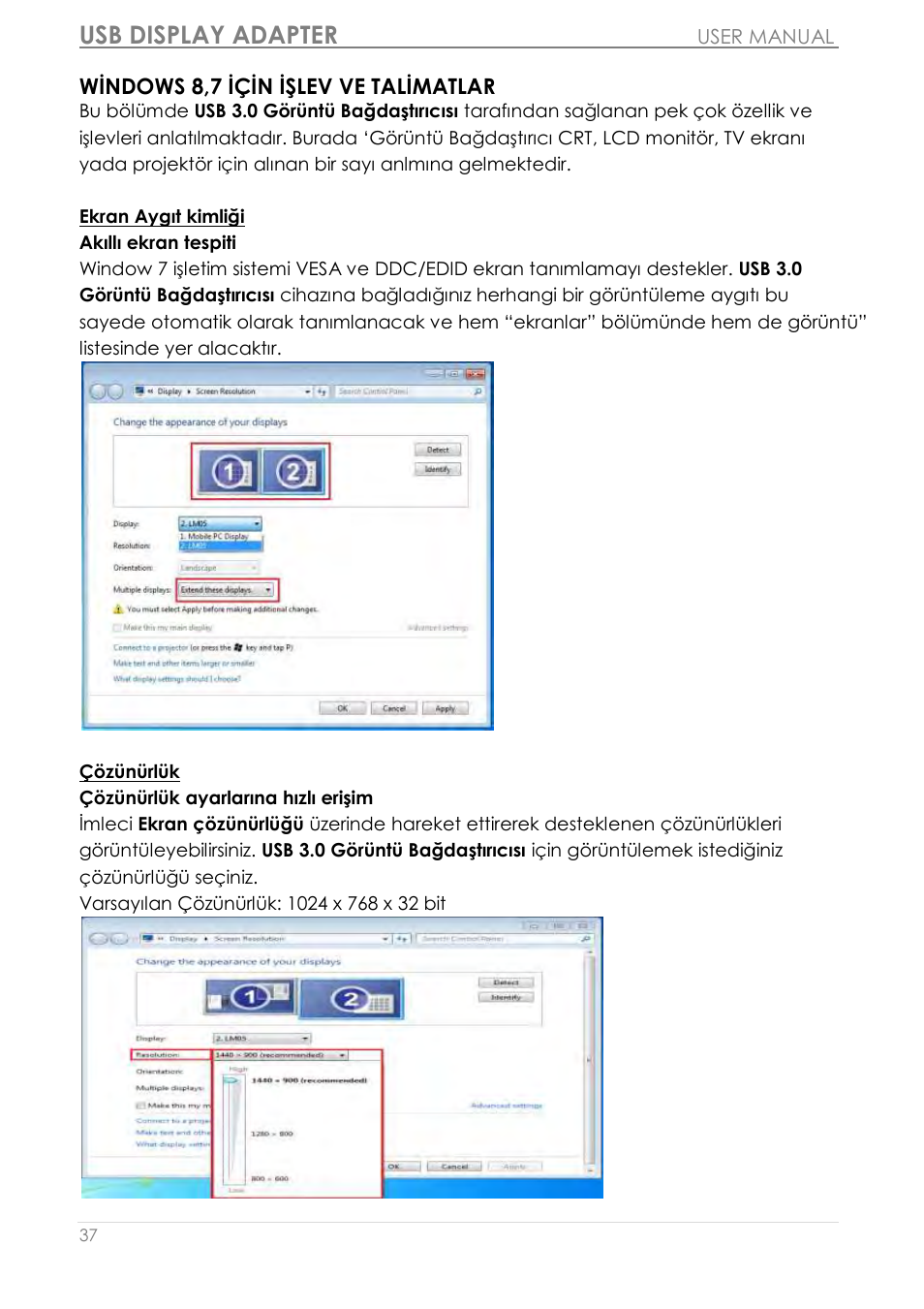 Windows 8,7 için işlev ve talimatlar, Usb display adapter | j5 create JUA350 - USB 3.0 HDMI Display Adapter User Manual | Page 402 / 425