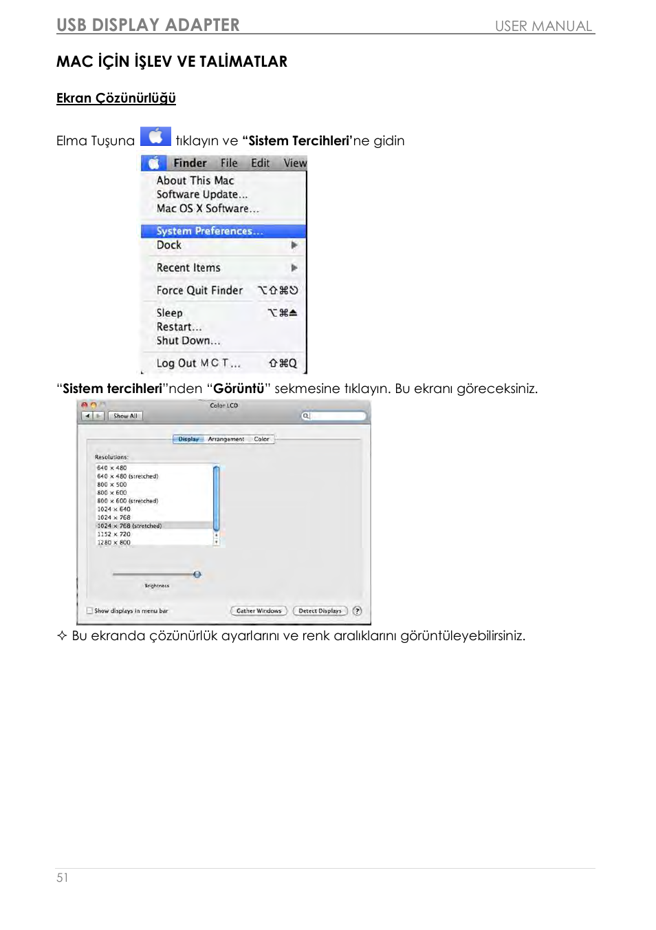 Mac için işlev ve talimatlar, Usb display adapter | j5 create JUA350 - USB 3.0 HDMI Display Adapter User Manual | Page 416 / 425