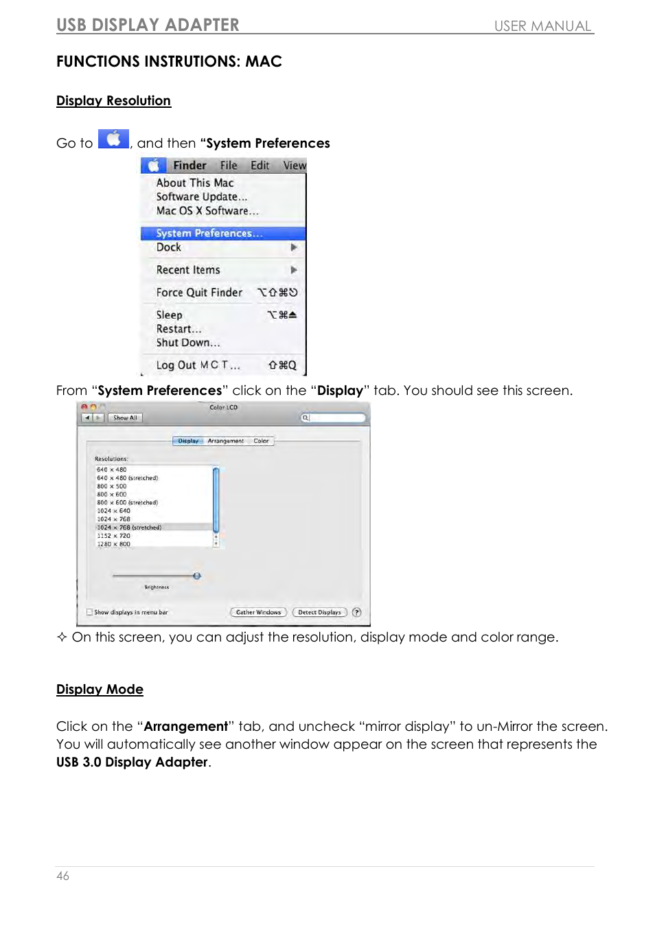Functions instrutions: mac, Usb display adapter | j5 create JUA350 - USB 3.0 HDMI Display Adapter User Manual | Page 47 / 425