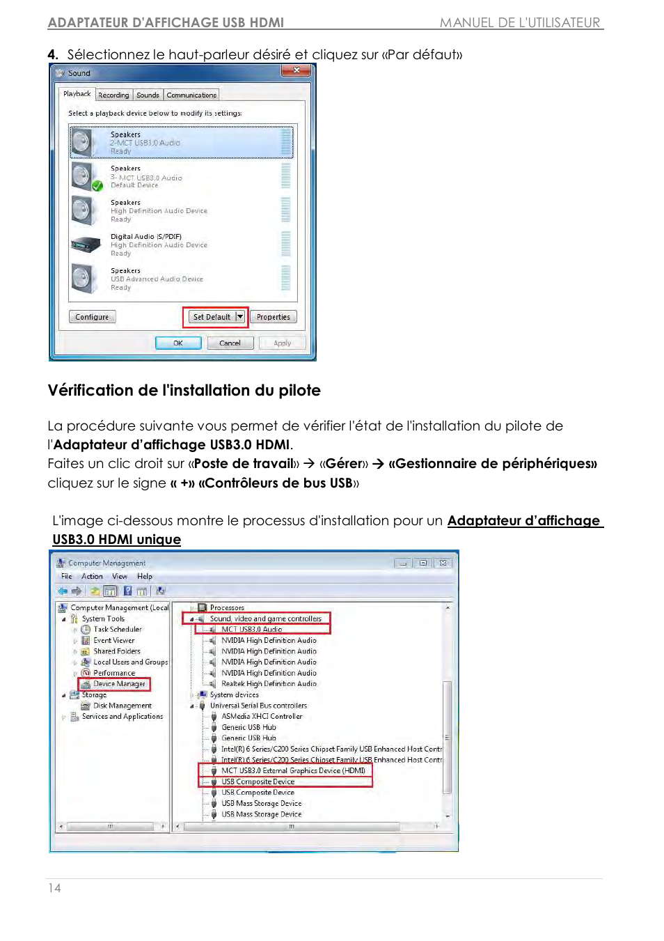 Vé rification de l'installation du pilote | j5 create JUA350 - USB 3.0 HDMI Display Adapter User Manual | Page 70 / 425