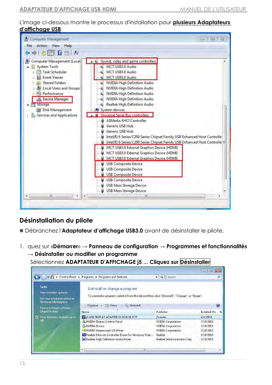 Dé sinstallation du pilote | j5 create JUA350 - USB 3.0 HDMI Display Adapter User Manual | Page 71 / 425