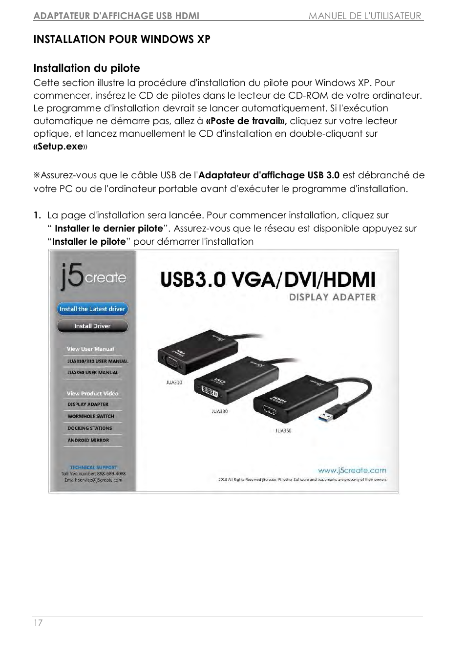 Installation pour windows xp | j5 create JUA350 - USB 3.0 HDMI Display Adapter User Manual | Page 73 / 425