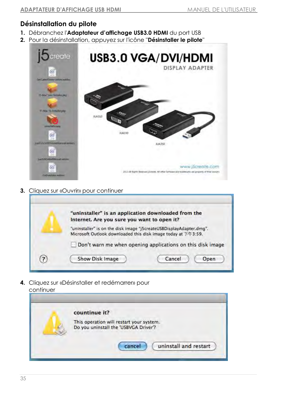 Dé sinstallation du pilote | j5 create JUA350 - USB 3.0 HDMI Display Adapter User Manual | Page 91 / 425