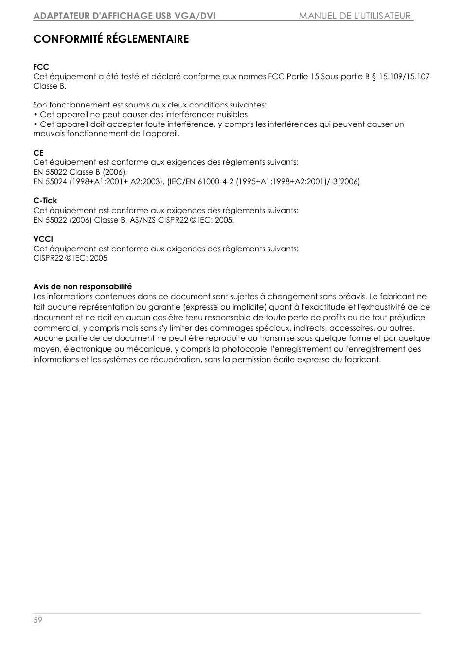Conformité réglementaire | j5 create JUA310 - USB 3.0 VGA Display Adapter User Manual | Page 118 / 413