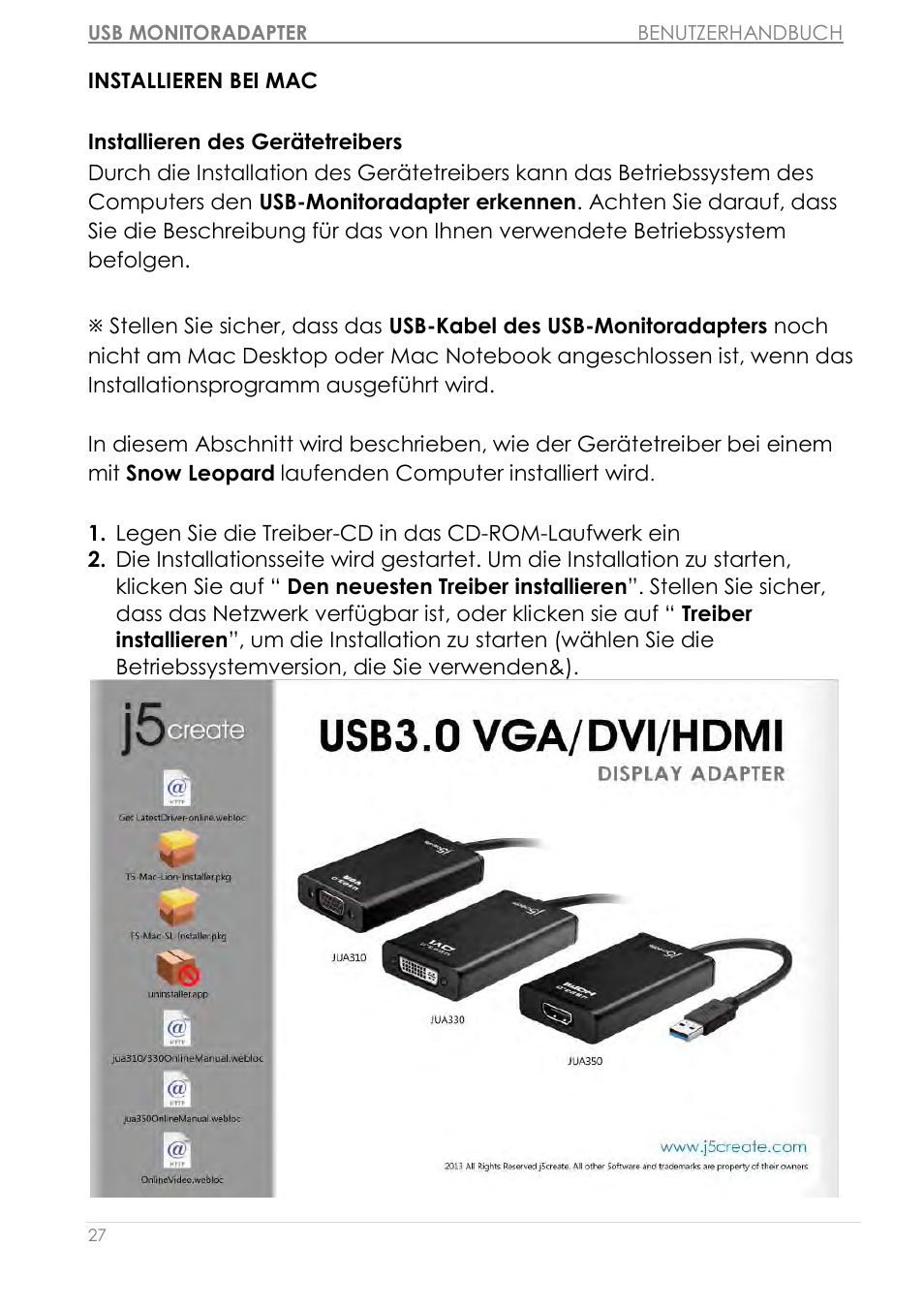 Installieren bei mac | j5 create JUA310 - USB 3.0 VGA Display Adapter User Manual | Page 147 / 413