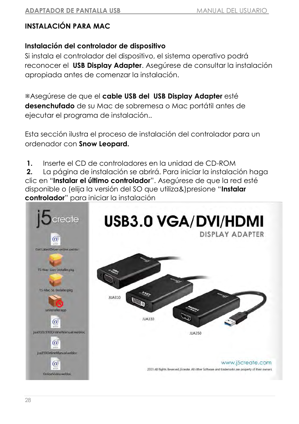 Instalació n para mac | j5 create JUA310 - USB 3.0 VGA Display Adapter User Manual | Page 208 / 413
