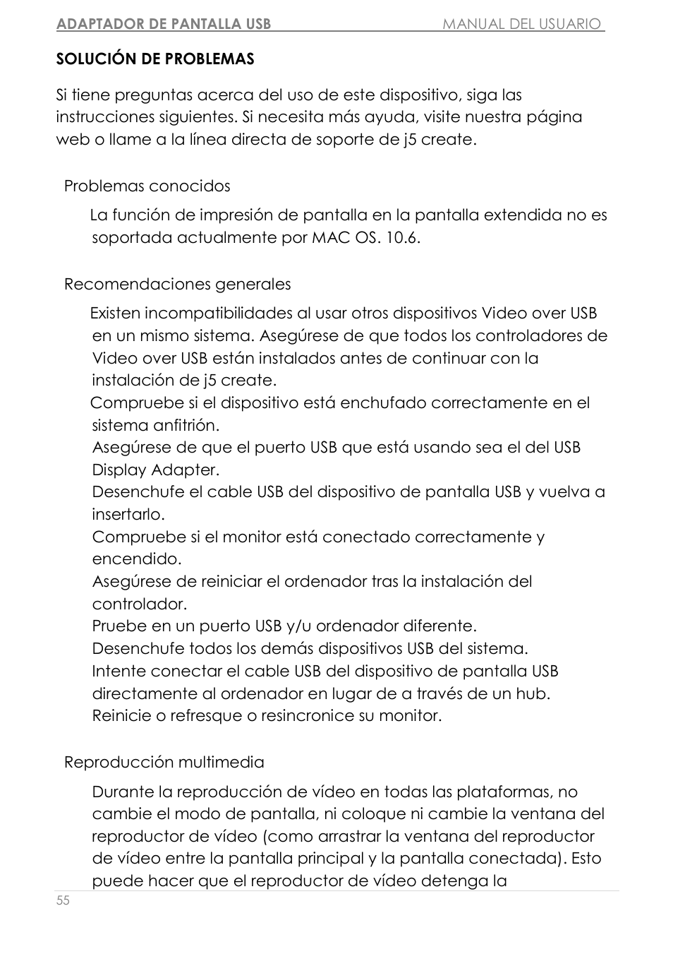 Solució n de problemas | j5 create JUA310 - USB 3.0 VGA Display Adapter User Manual | Page 235 / 413